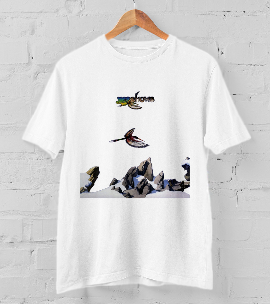 Yes W Flock Of Birds Over Snowy Mountain Peaks T-Shirt
