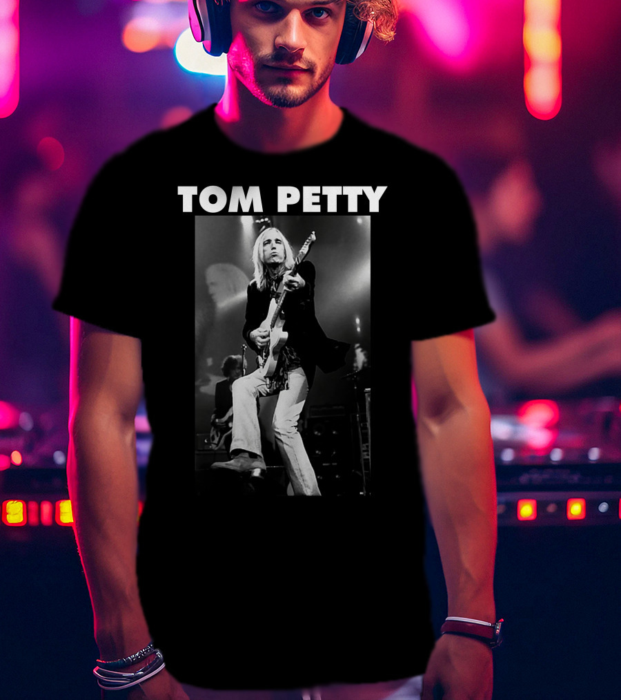 Tom Petty Rock Legend Performance Black And White T-Shirt