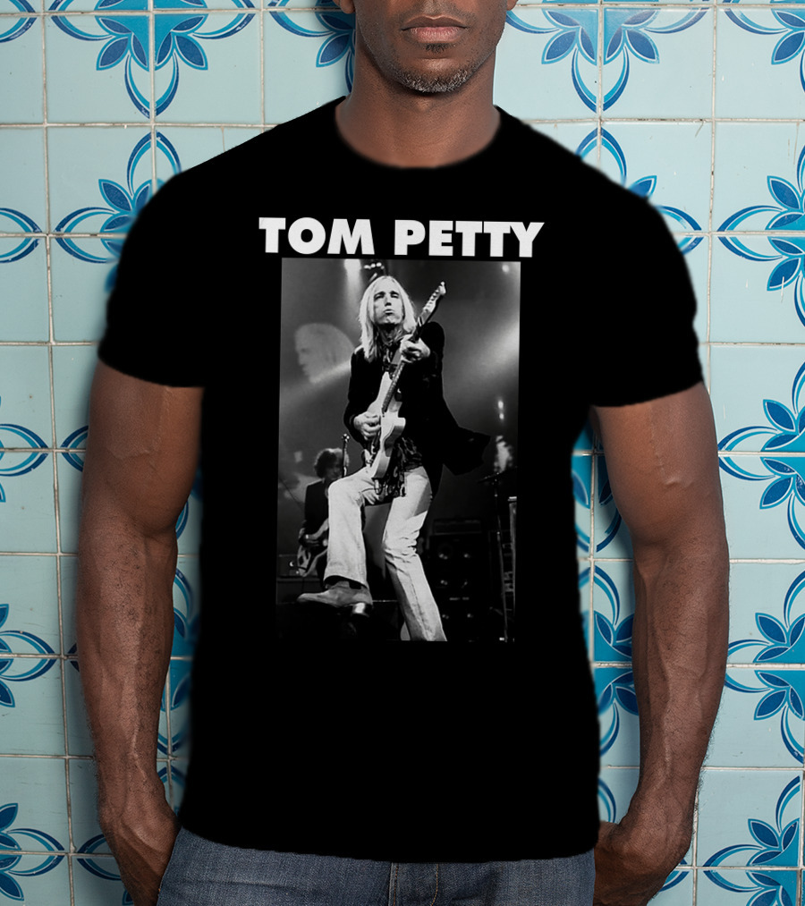 Tom Petty Rock Legend Performance Black And White T-Shirt