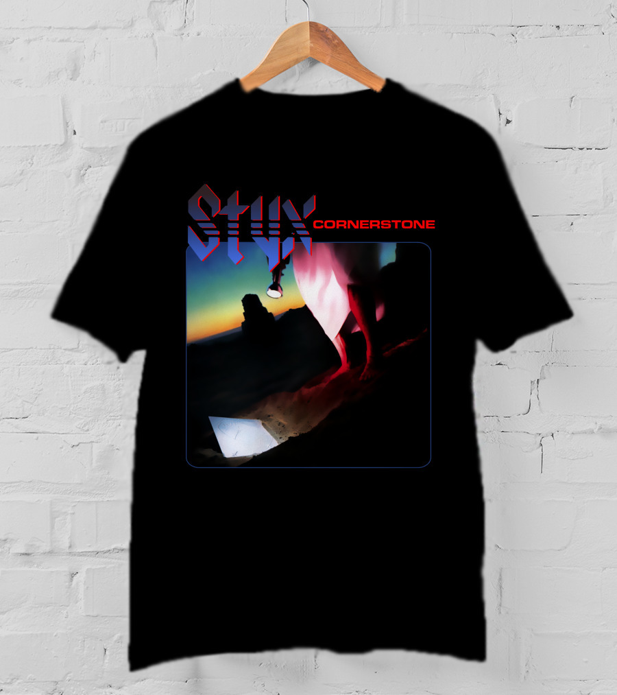 Styx Cornerstone Album Cover Art With Figure Holding Lantern At Sunset T-Shirt