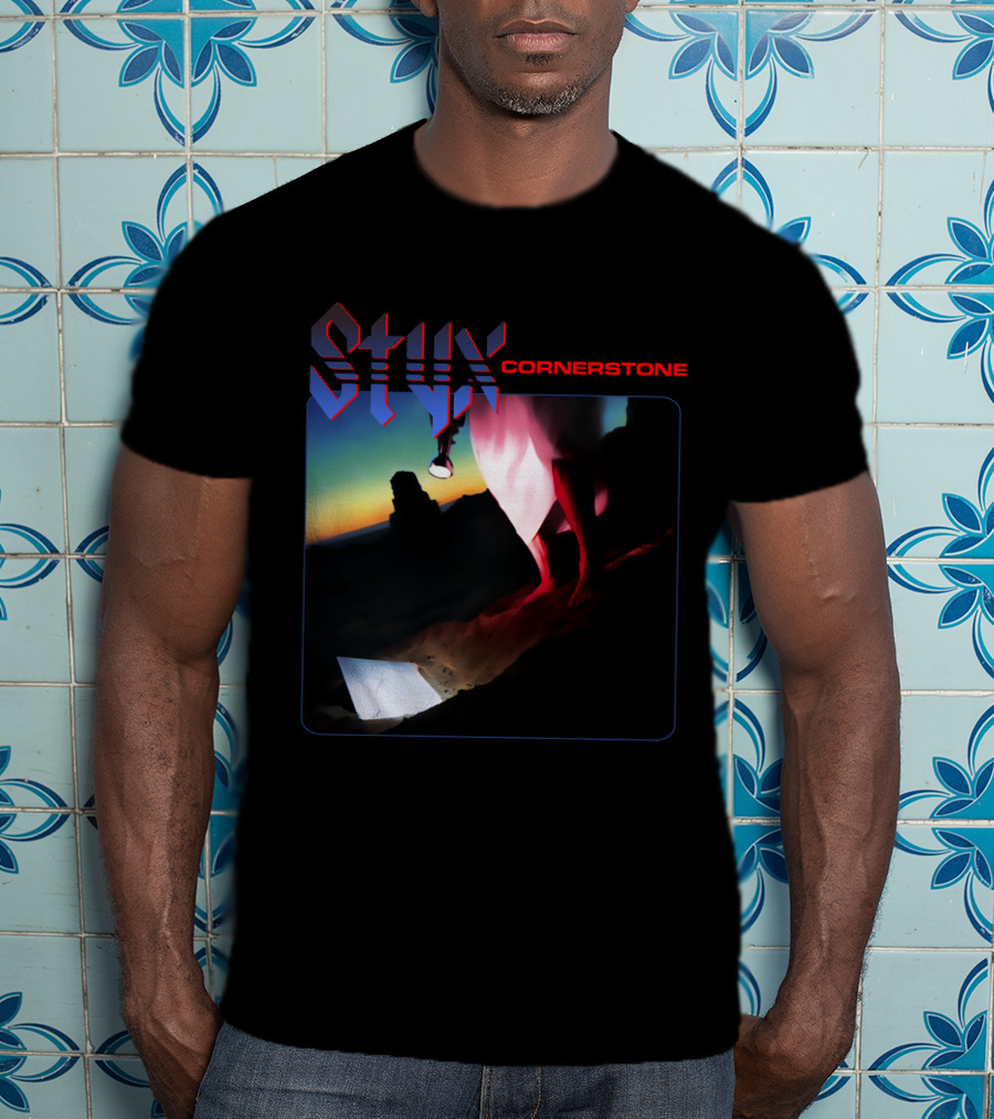 Styx Cornerstone Album Cover Art With Figure Holding Lantern At Sunset T-Shirt
