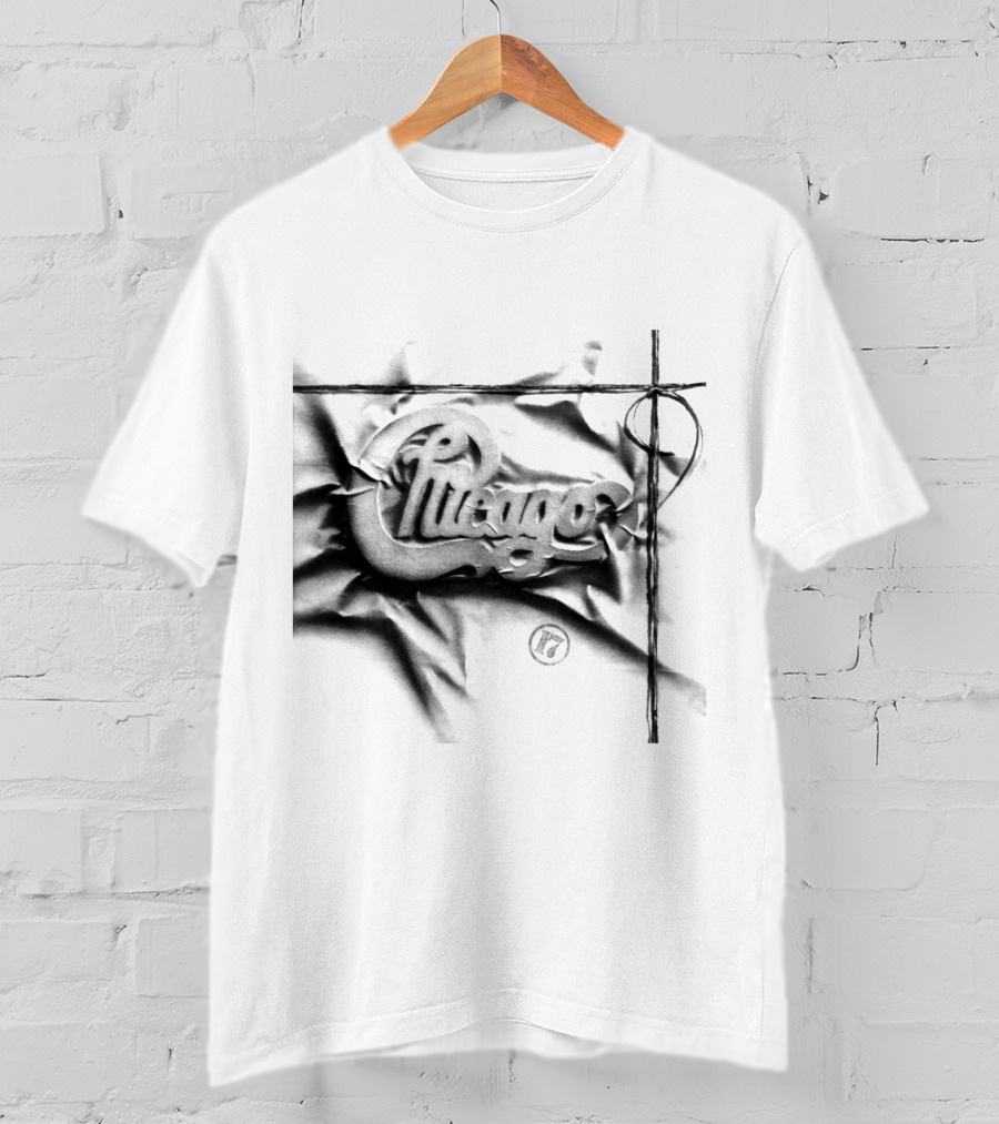 Chicago Graphic Script Wrinkled Black And White T-Shirt