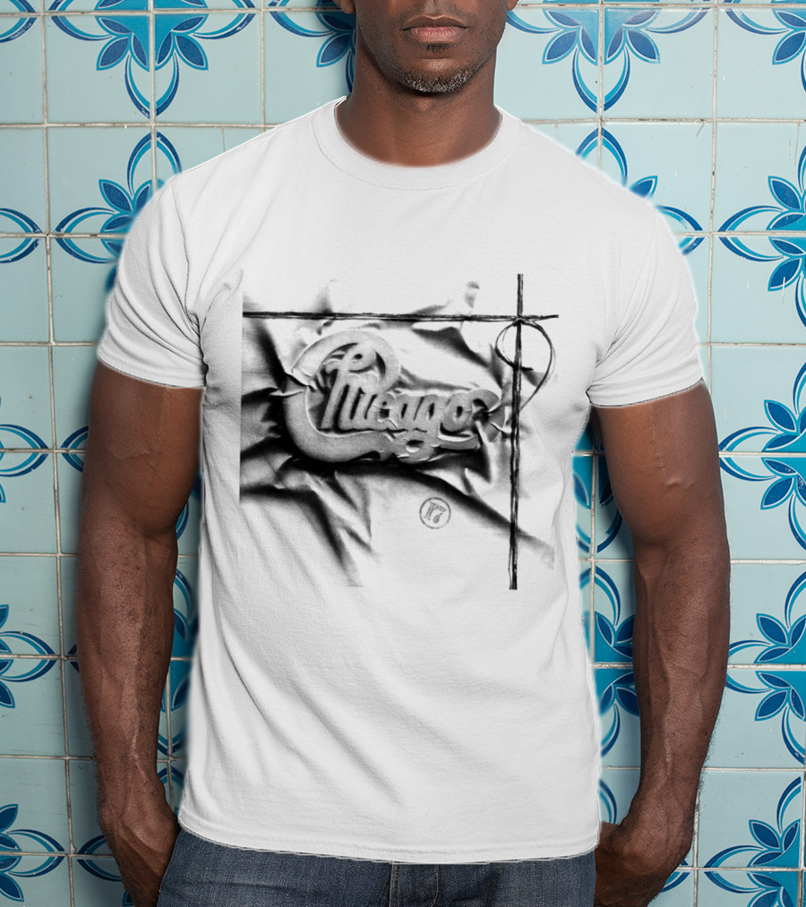 Chicago Graphic Script Wrinkled Black And White T-Shirt