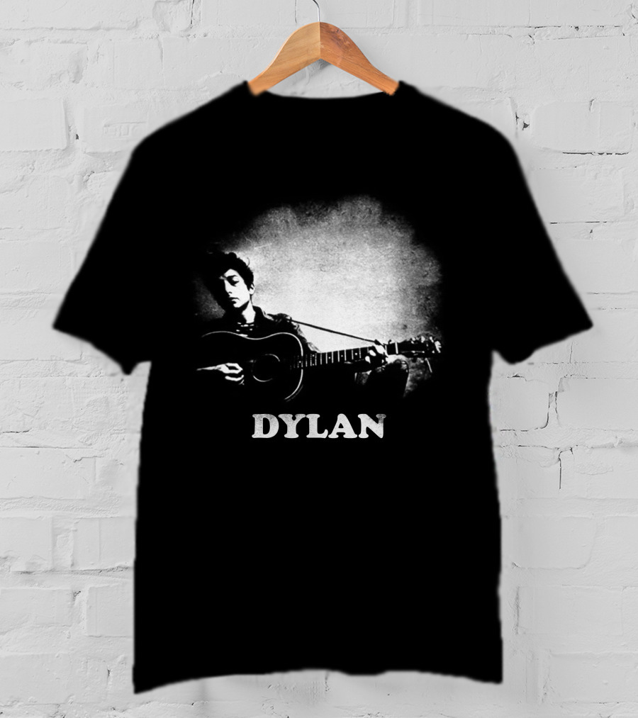 Dylan Acoustic Guitar Player Black And White Silhouette T-Shirt