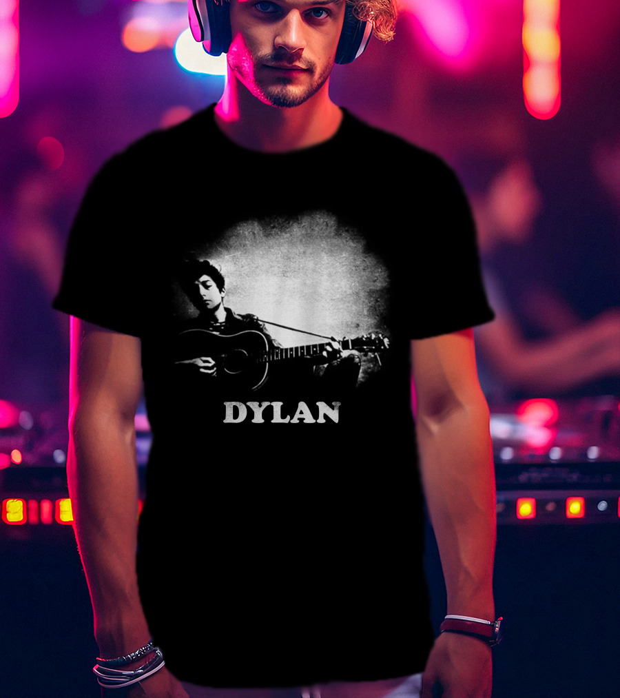 Dylan Acoustic Guitar Player Black And White Silhouette T-Shirt