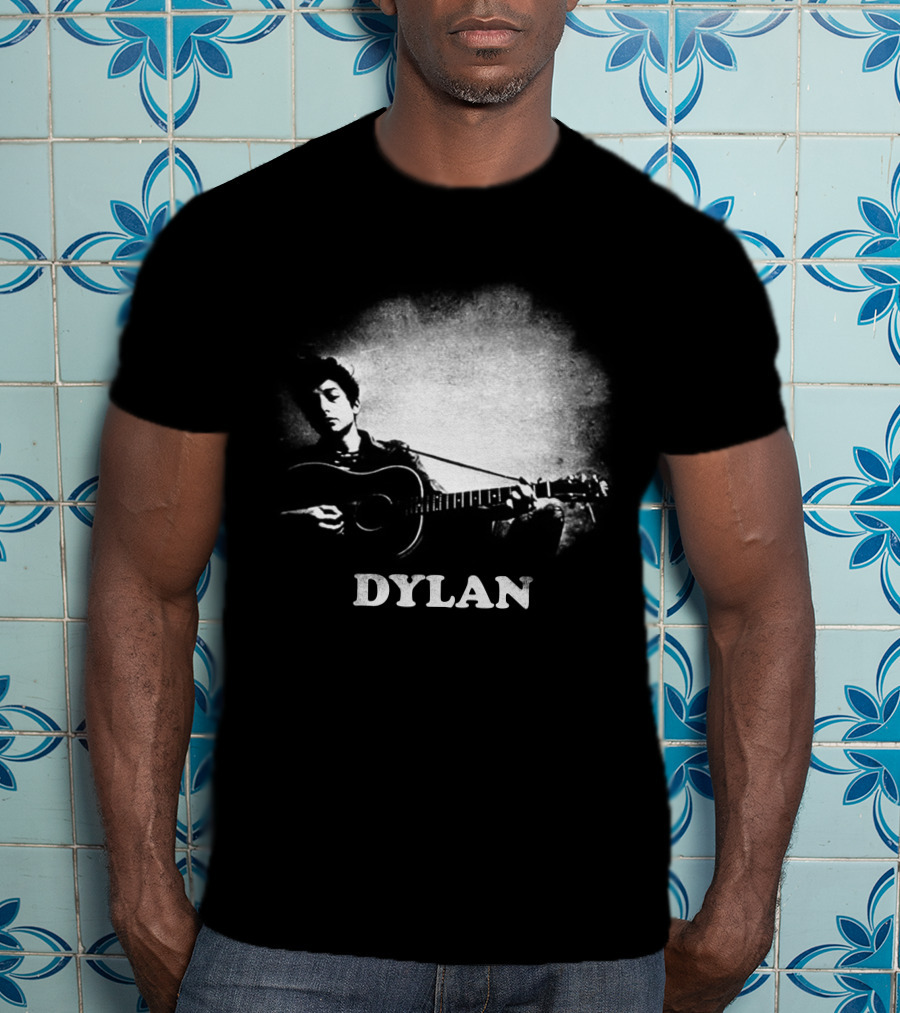 Dylan Acoustic Guitar Player Black And White Silhouette T-Shirt