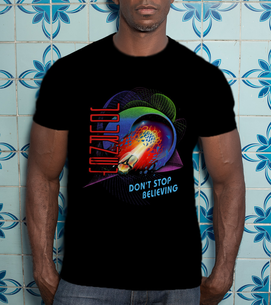 Journey Don't Stop Believing Neon Retro Abstract Sphere And Fireball T-Shirt