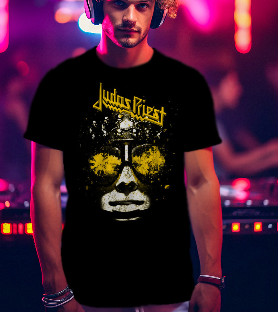 Judas Priest Explosive Helmet Sunglasses Face T-Shirt
