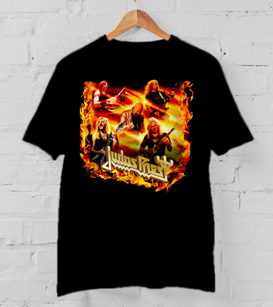 Judas Priest Band Members In Fiery Background Jdpr T-Shirt