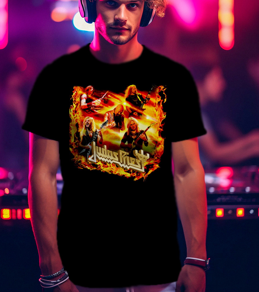 Judas Priest Band Members In Fiery Background Jdpr T-Shirt