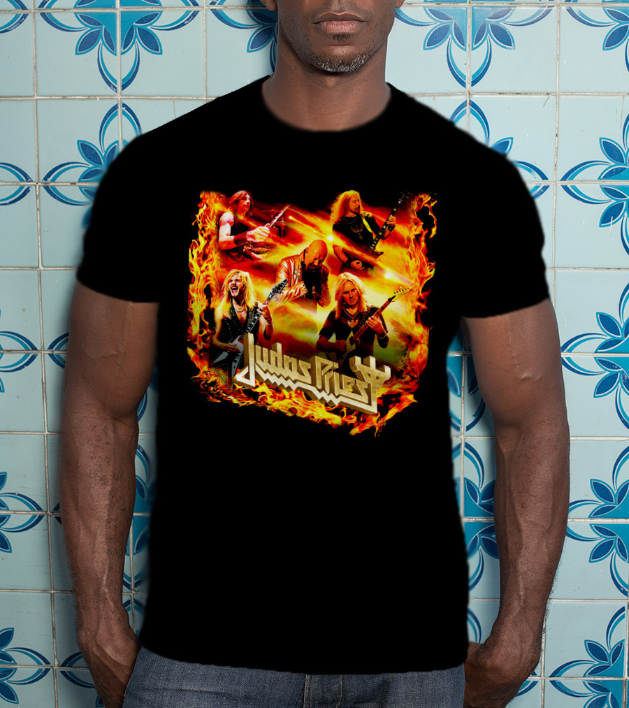 Judas Priest Band Members In Fiery Background Jdpr T-Shirt
