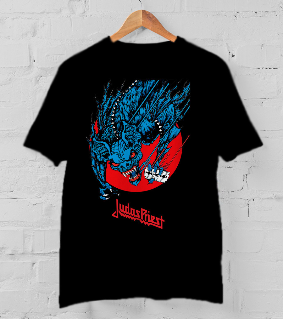 Judas Priest Fearsome Bat Monster Red Circle Debbie Harry Hairstyle T-Shirt