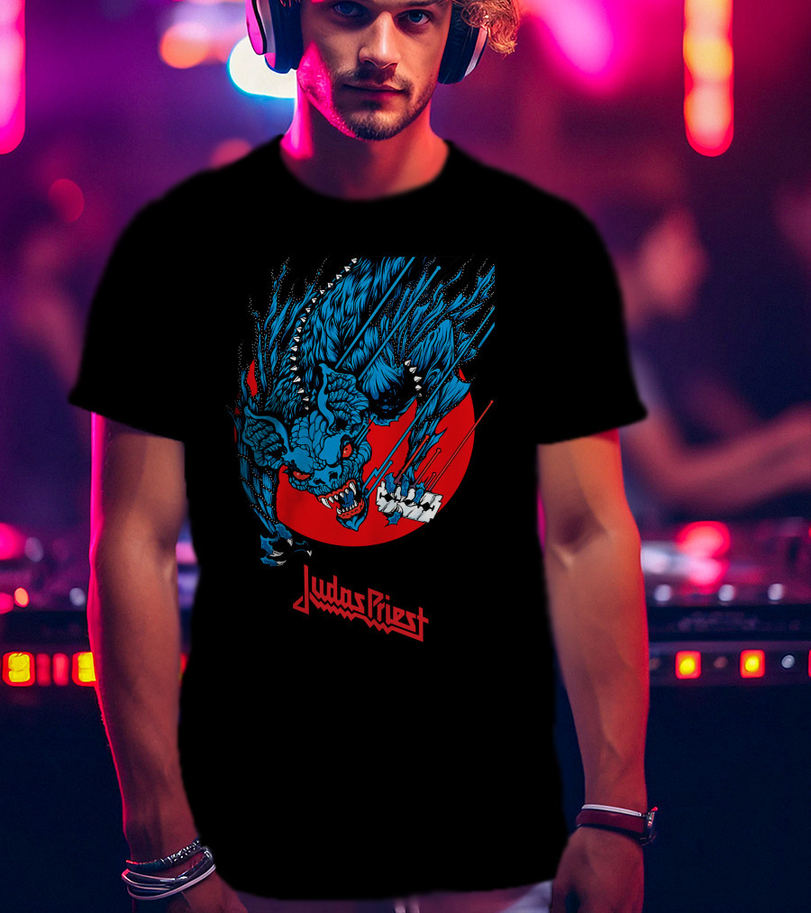 Judas Priest Fearsome Bat Monster Red Circle Debbie Harry Hairstyle T-Shirt