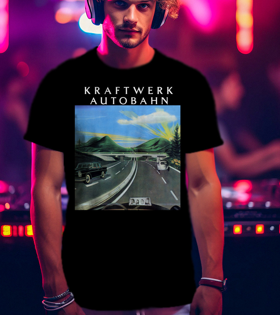 Kraftwerk Autobahn Scenic Highway Journey With Classic Cars And Mountains T-Shirt