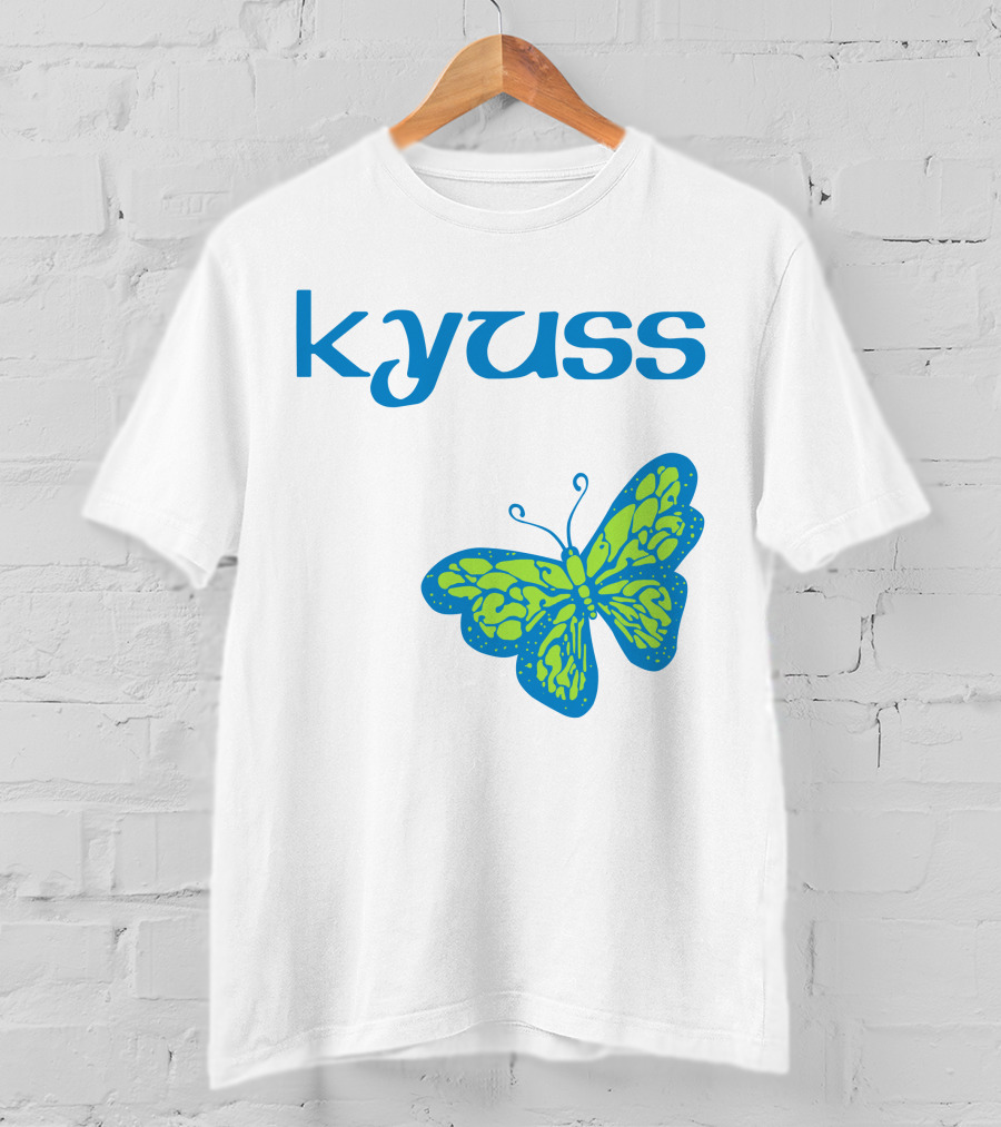 Kyuss Blue Text Green Butterfly T-Shirt
