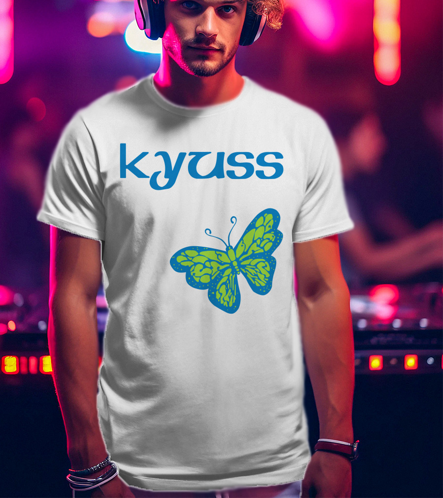 Kyuss Blue Text Green Butterfly T-Shirt