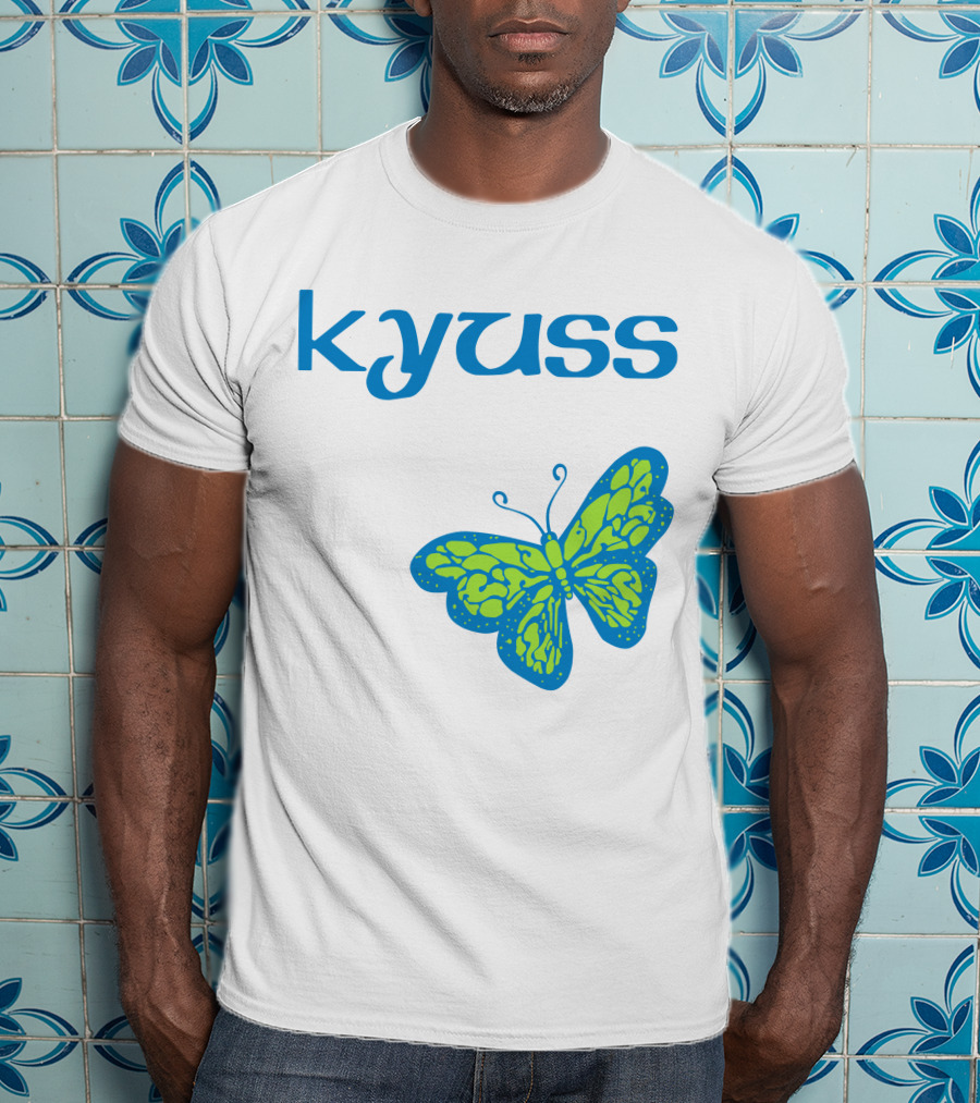 Kyuss Blue Text Green Butterfly T-Shirt