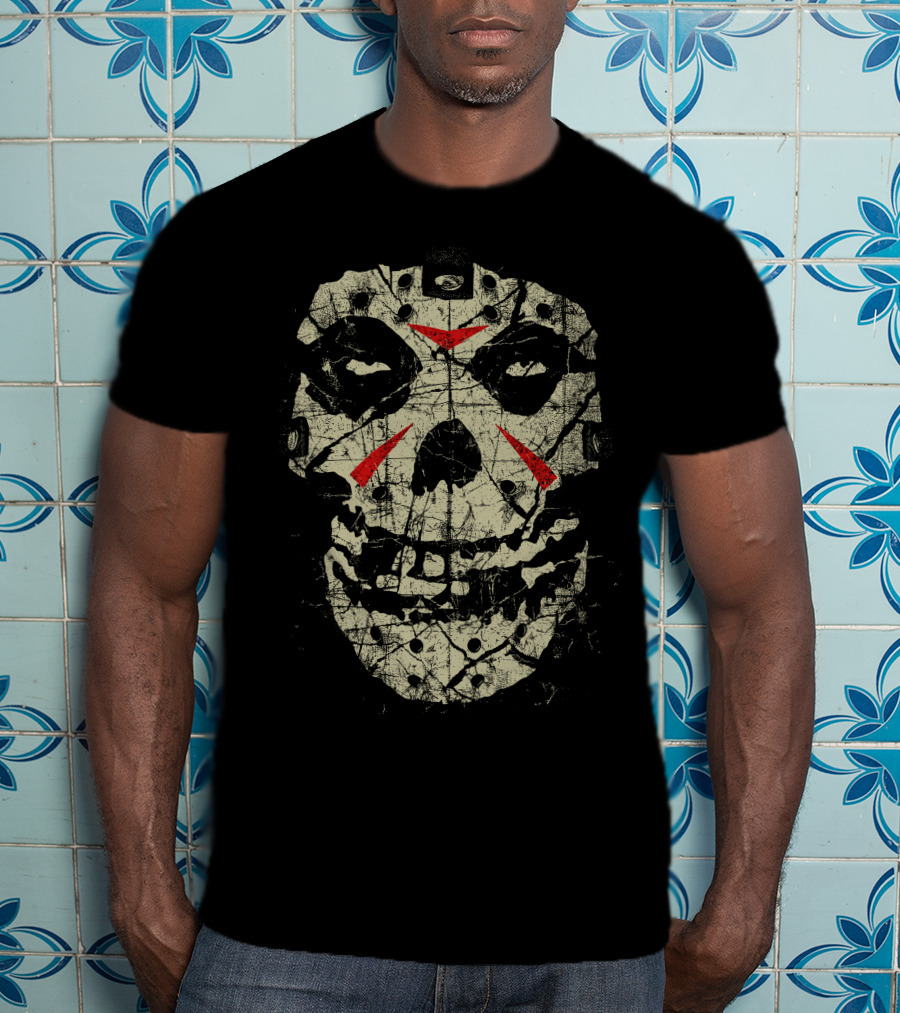Mft 10 Jason Mask Skeletal Distressed Print T-Shirt