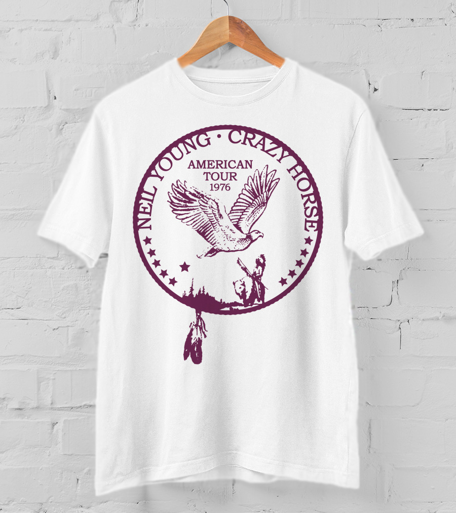 Neil Young Crazy Horse American Tour 1976 Bird And Native American T-Shirt