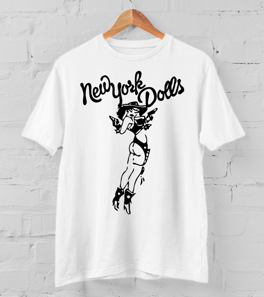 New York Dolls Vintage Logo With Illustrated Character T-Shirt