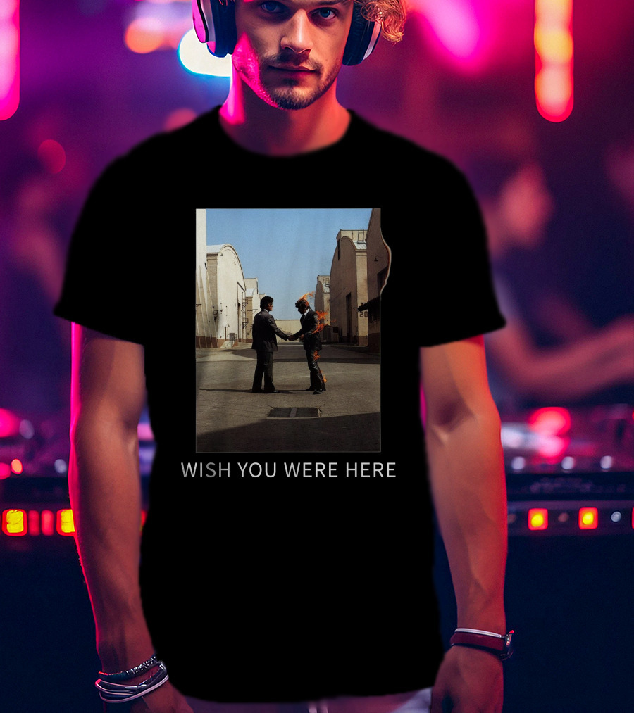 Wish You Were Here Album Cover Iconic Handshake Flame Scene T-Shirt