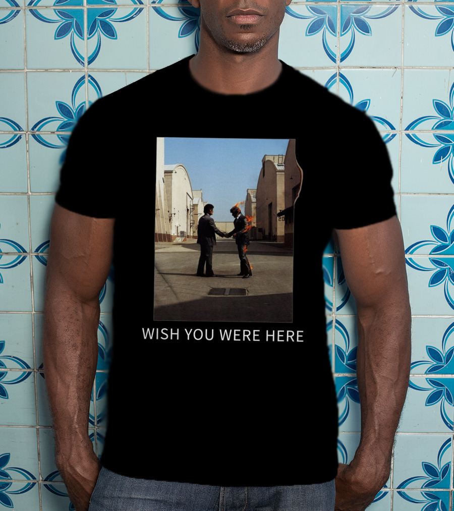 Wish You Were Here Album Cover Iconic Handshake Flame Scene T-Shirt