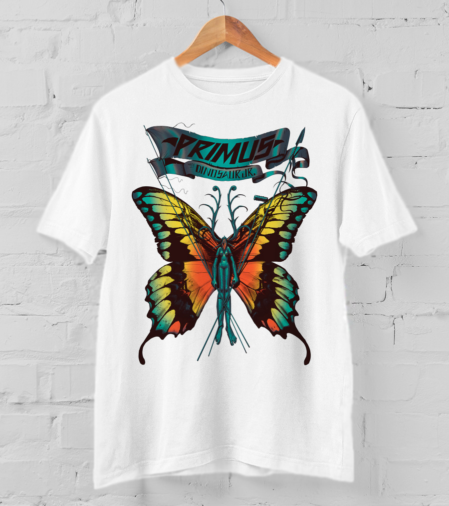 Primus With Dinosaur Jr Butterfly Artwork T-Shirt