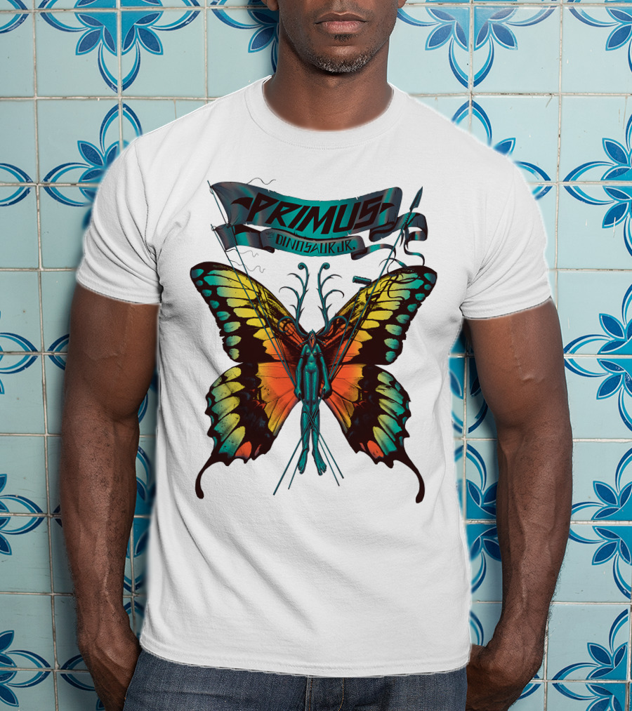 Primus With Dinosaur Jr Butterfly Artwork T-Shirt