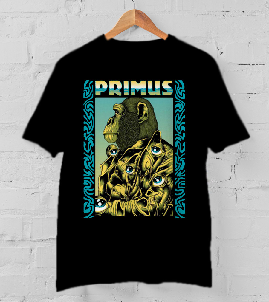 Primus Surrealist Monkey With Eyes And Tribal Border T-Shirt