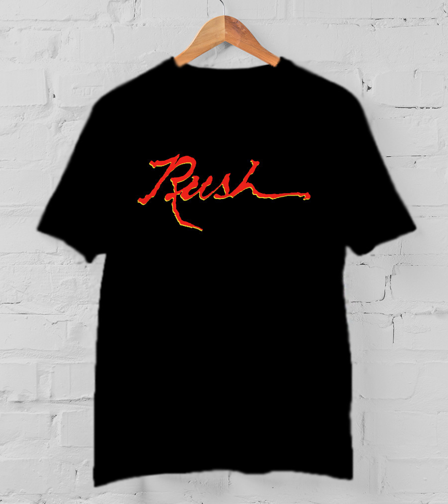 Rush Band Stylized Red And Yellow Script T-Shirt