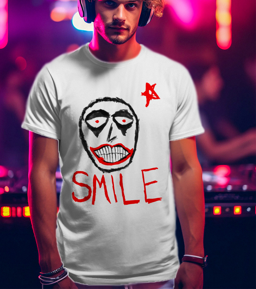 Smile Face Drawing With Red Star T-Shirt