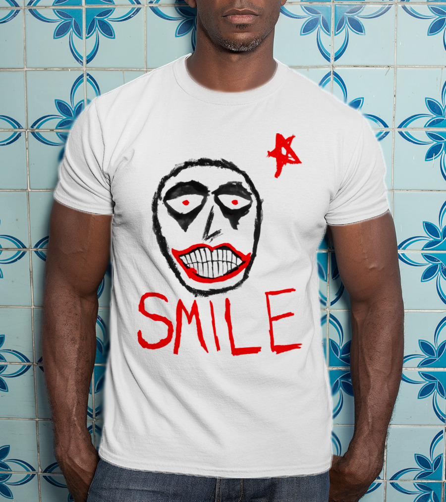 Smile Face Drawing With Red Star T-Shirt