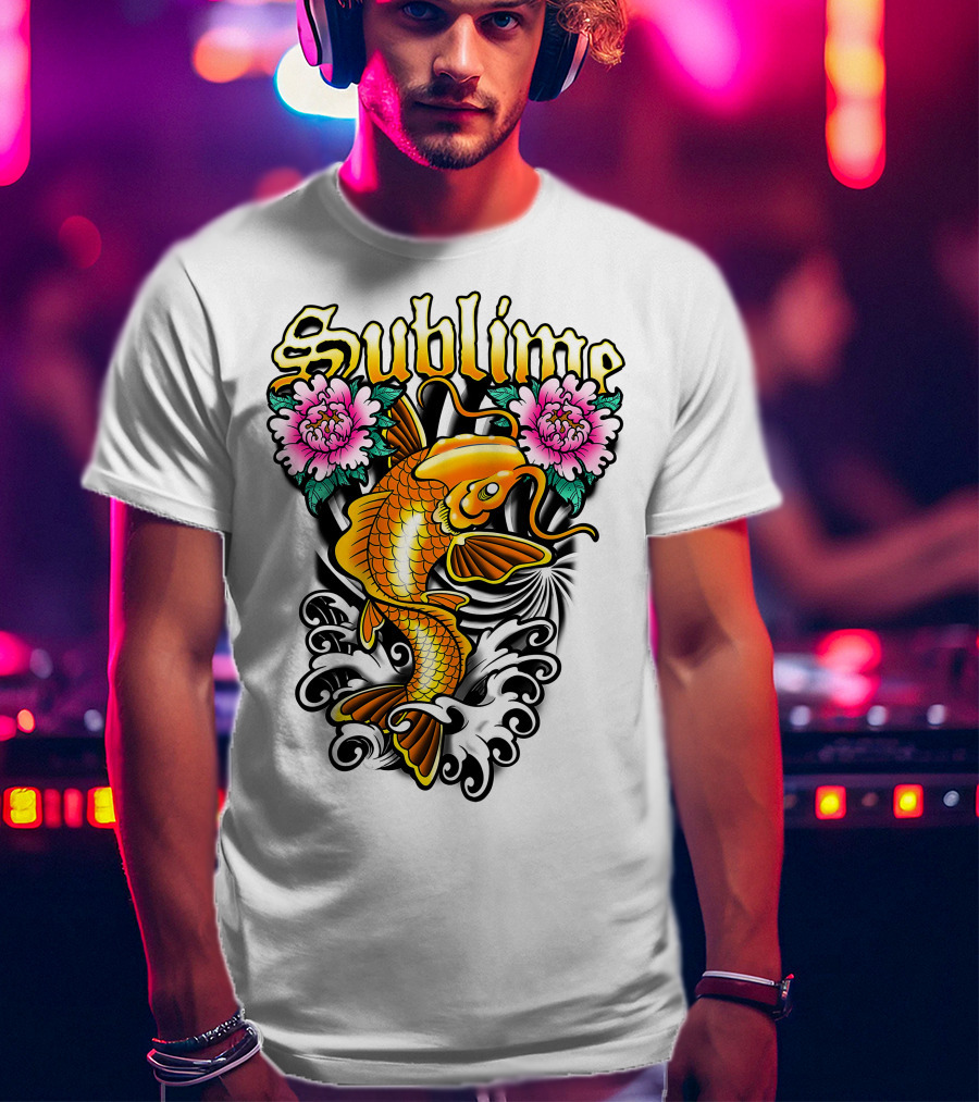 Sublime Koi Fish With Floral Waves T-Shirt
