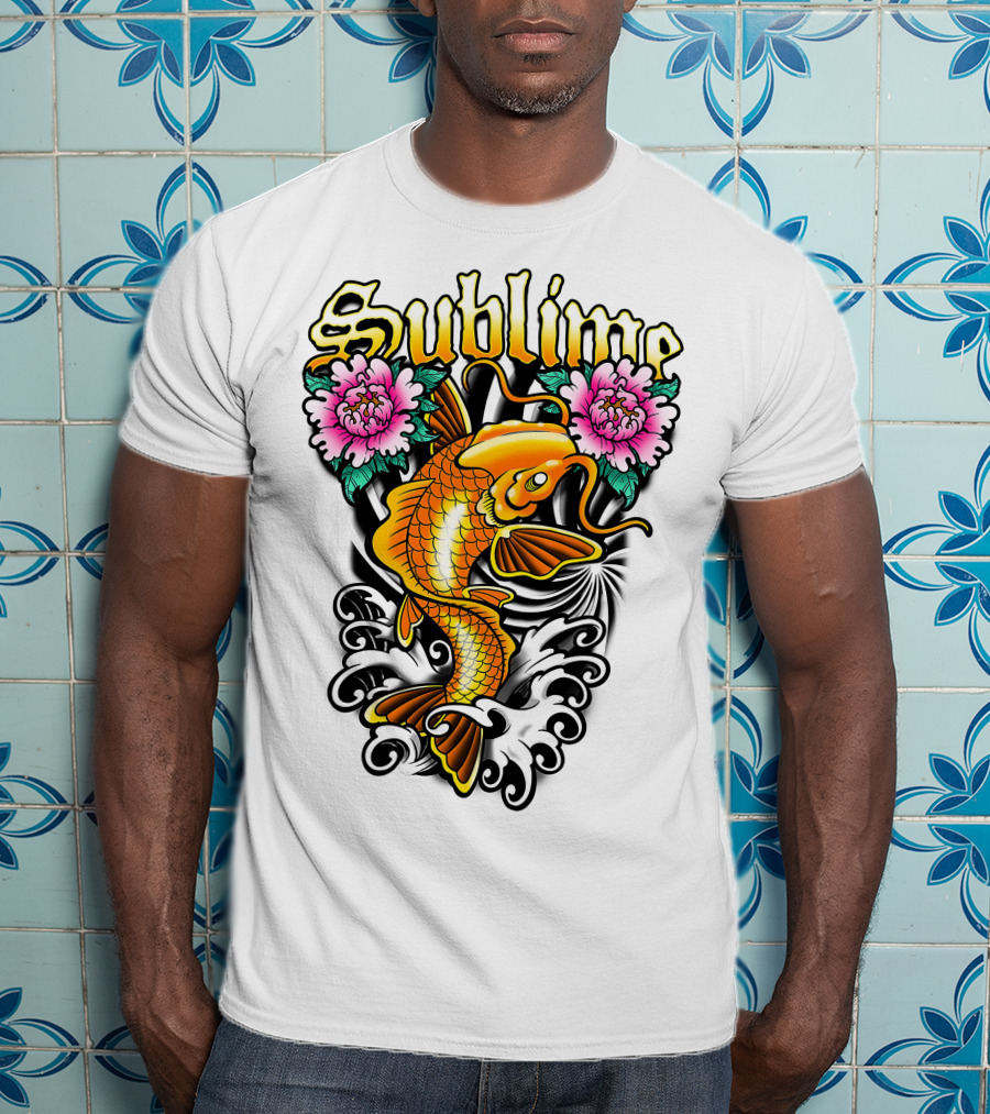 Sublime Koi Fish With Floral Waves T-Shirt
