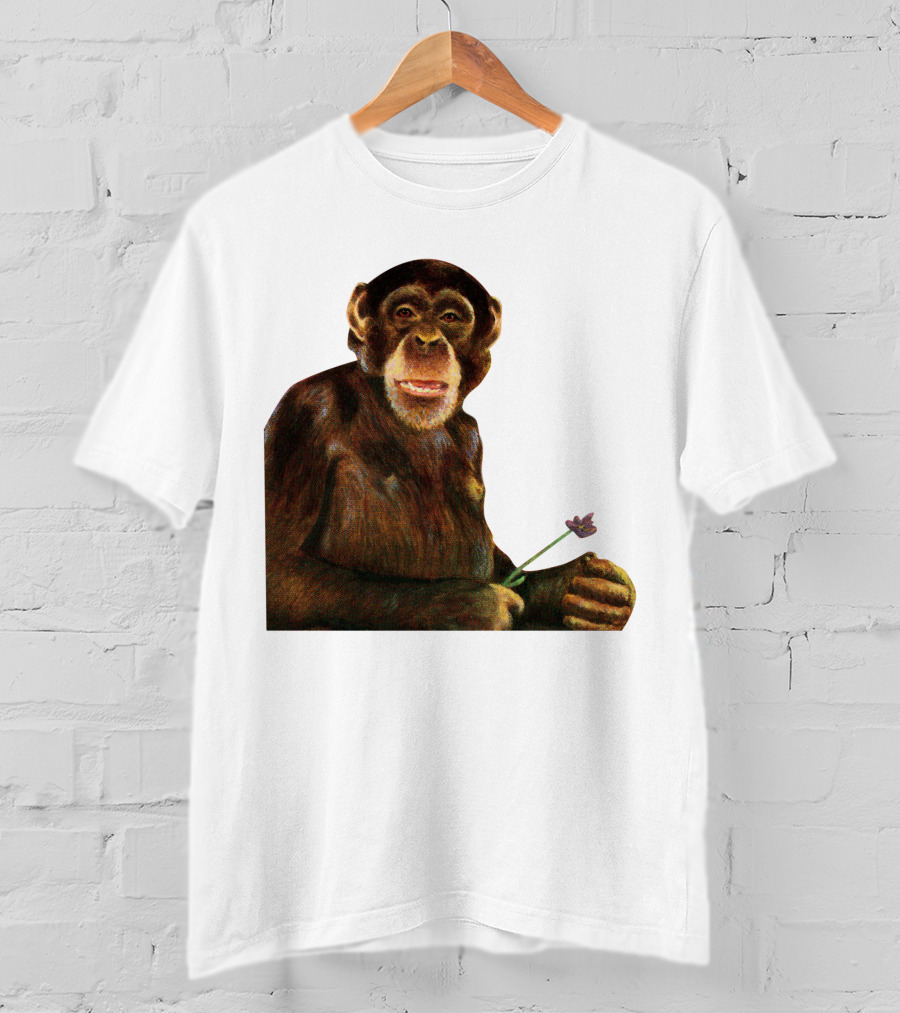 Chimpanzee Holding Purple Flower T-Shirt