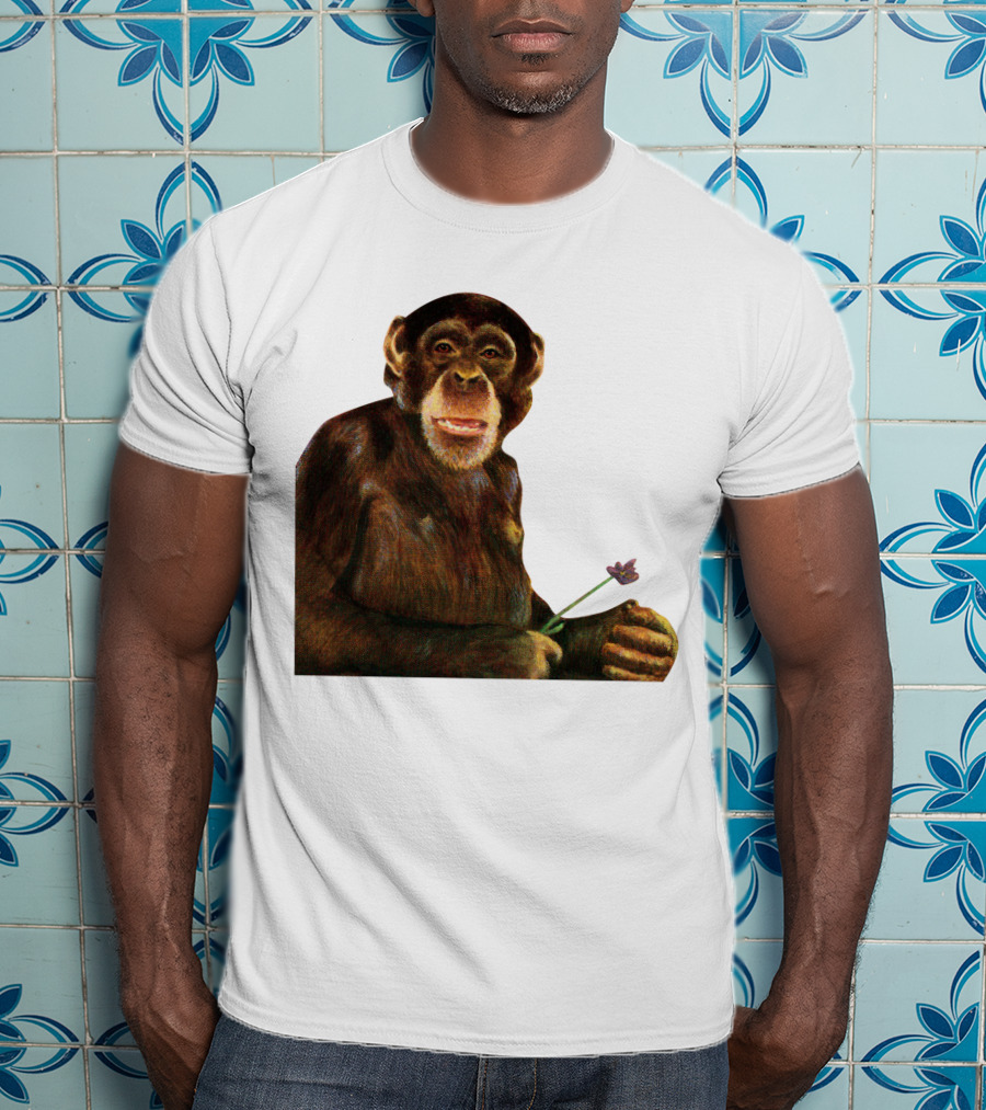 Chimpanzee Holding Purple Flower T-Shirt