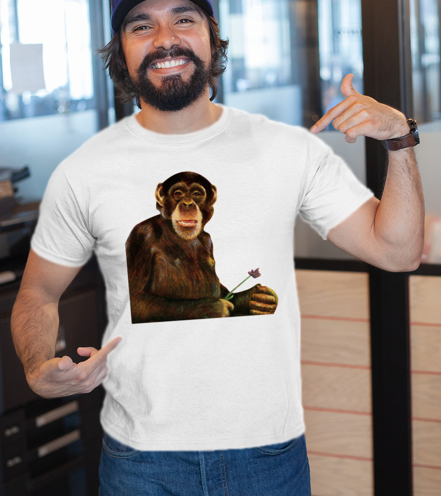 Chimpanzee Holding Purple Flower T-Shirt
