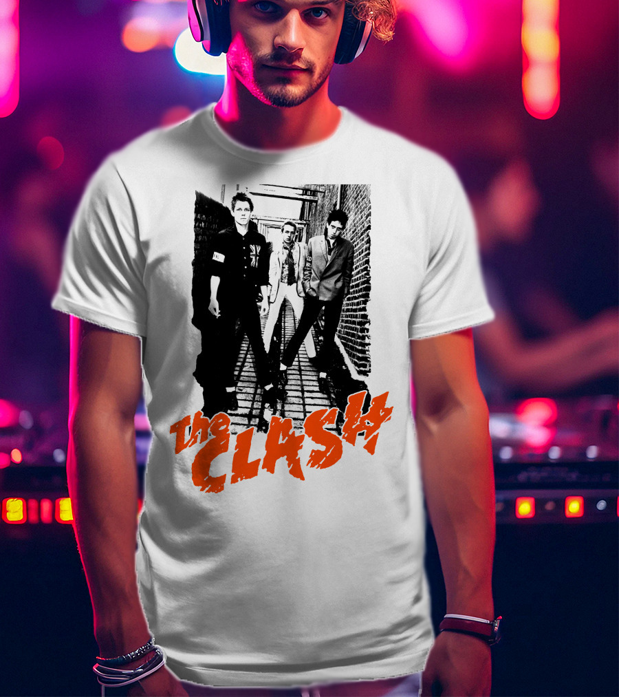 The Clash Band Black And White Alley Photograph With Red T-Shirt