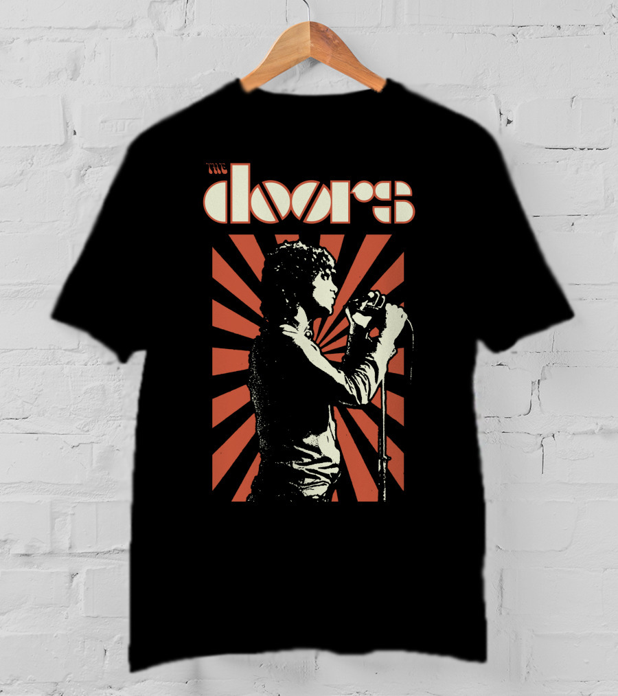 The Doors Psychedelic Band Graphic With Orange And Black Vintage Style T-Shirt