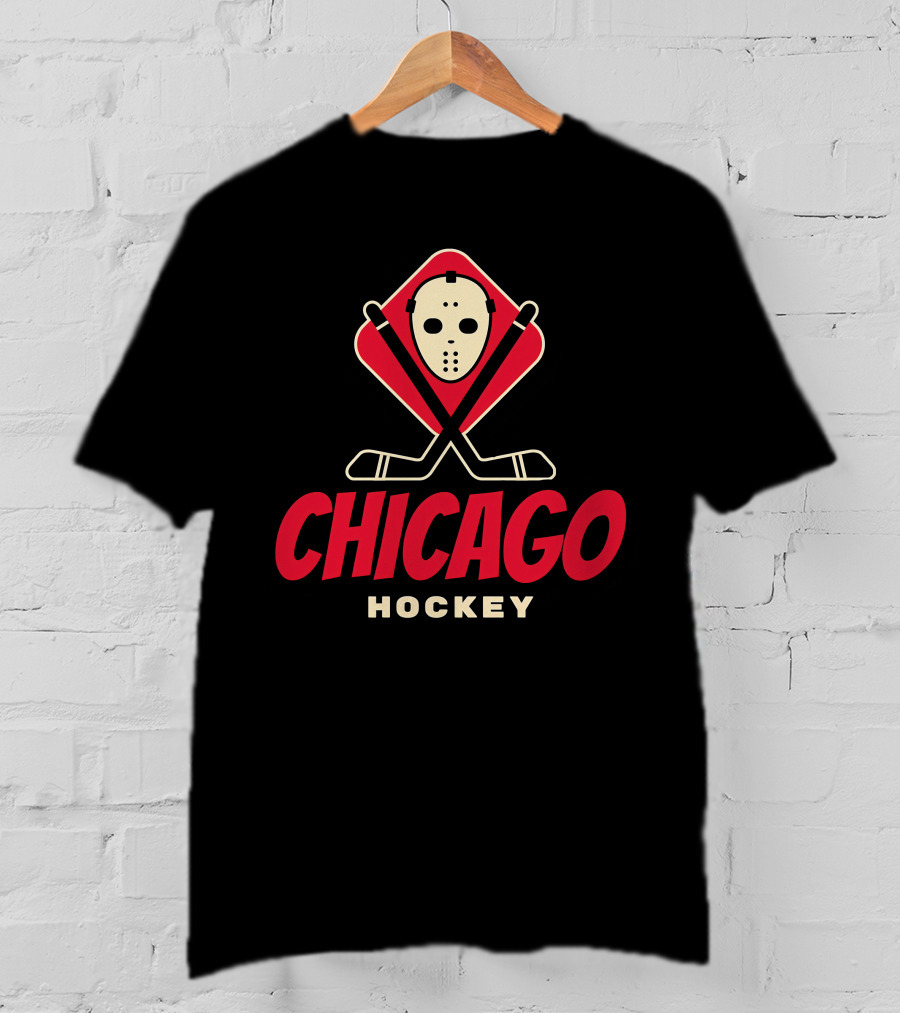 Chicago Hockey Mask And Crossed Sticks T-Shirt