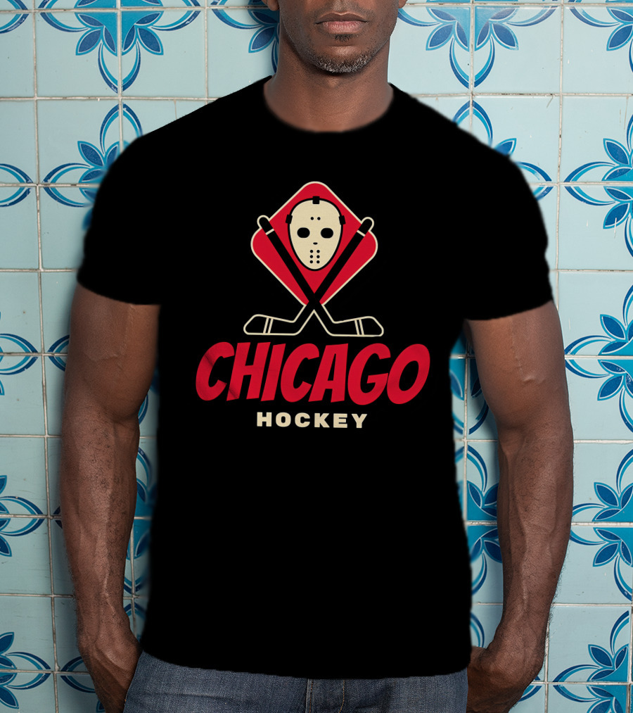 Chicago Hockey Mask And Crossed Sticks T-Shirt