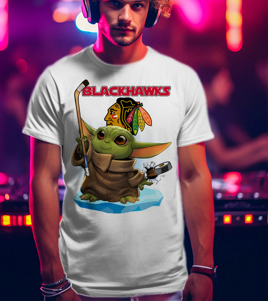 Baby Yoda Blackhawks Hockey T-Shirt