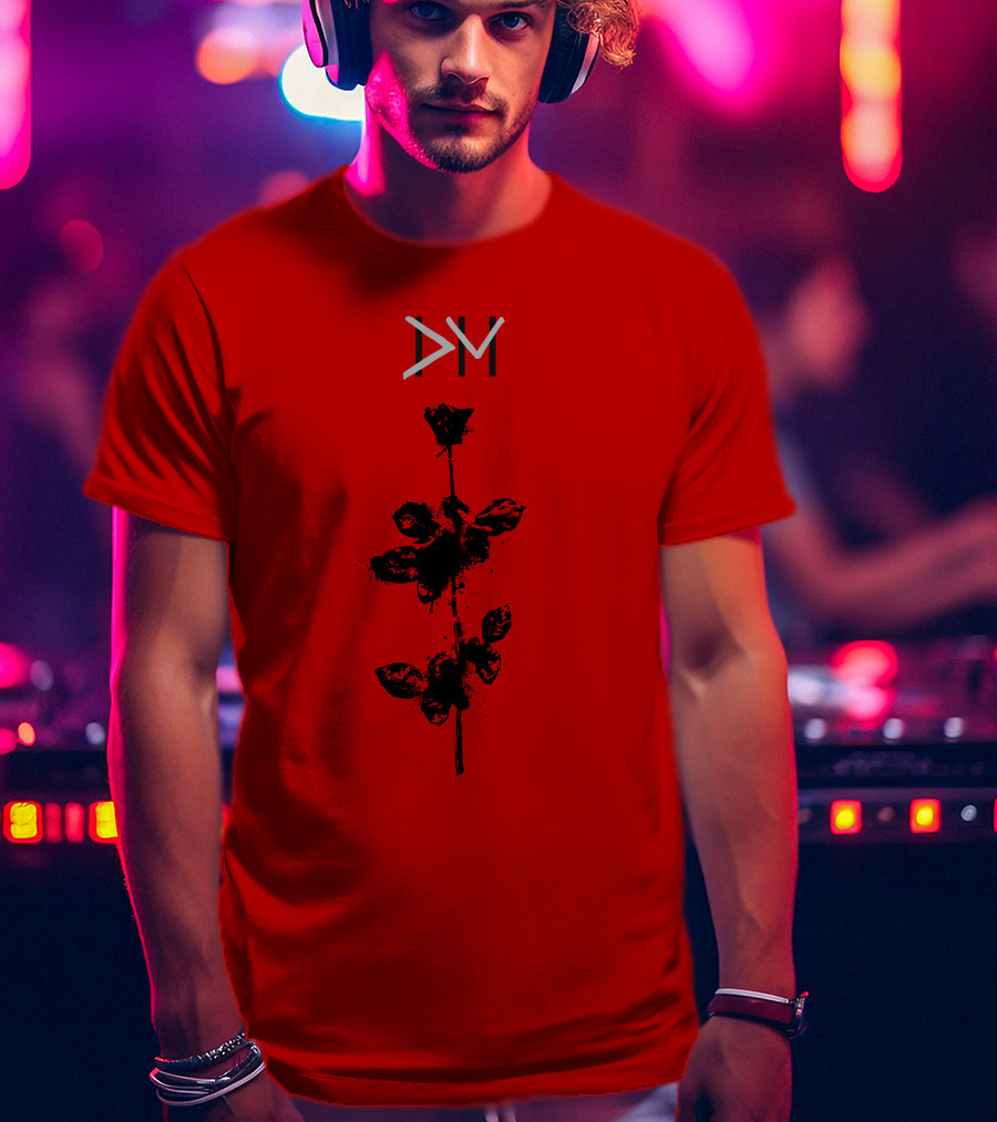 Dpm 46 Black Rose Graphic On Red T-Shirt