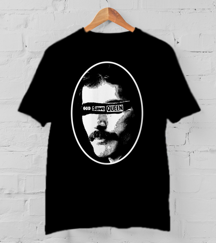 God Save Queen Portrait Oval Black And White T-Shirt