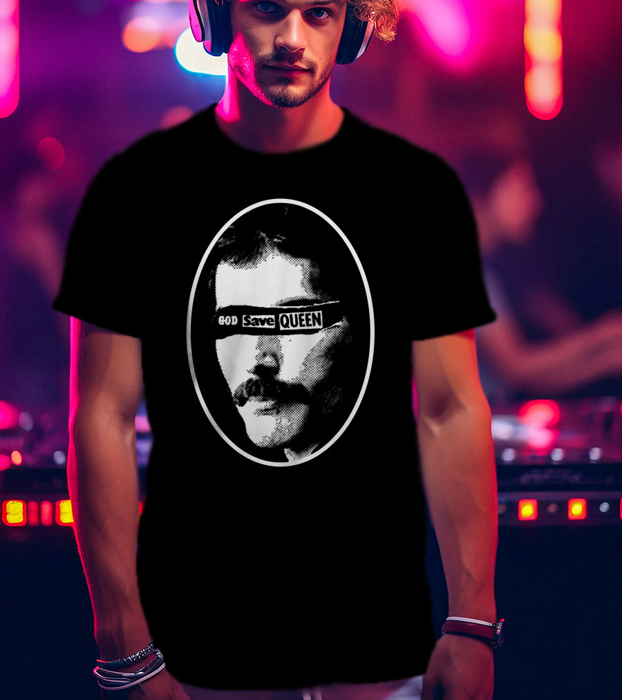 God Save Queen Portrait Oval Black And White T-Shirt