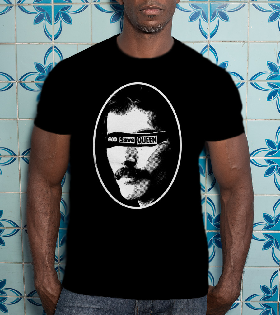 God Save Queen Portrait Oval Black And White T-Shirt