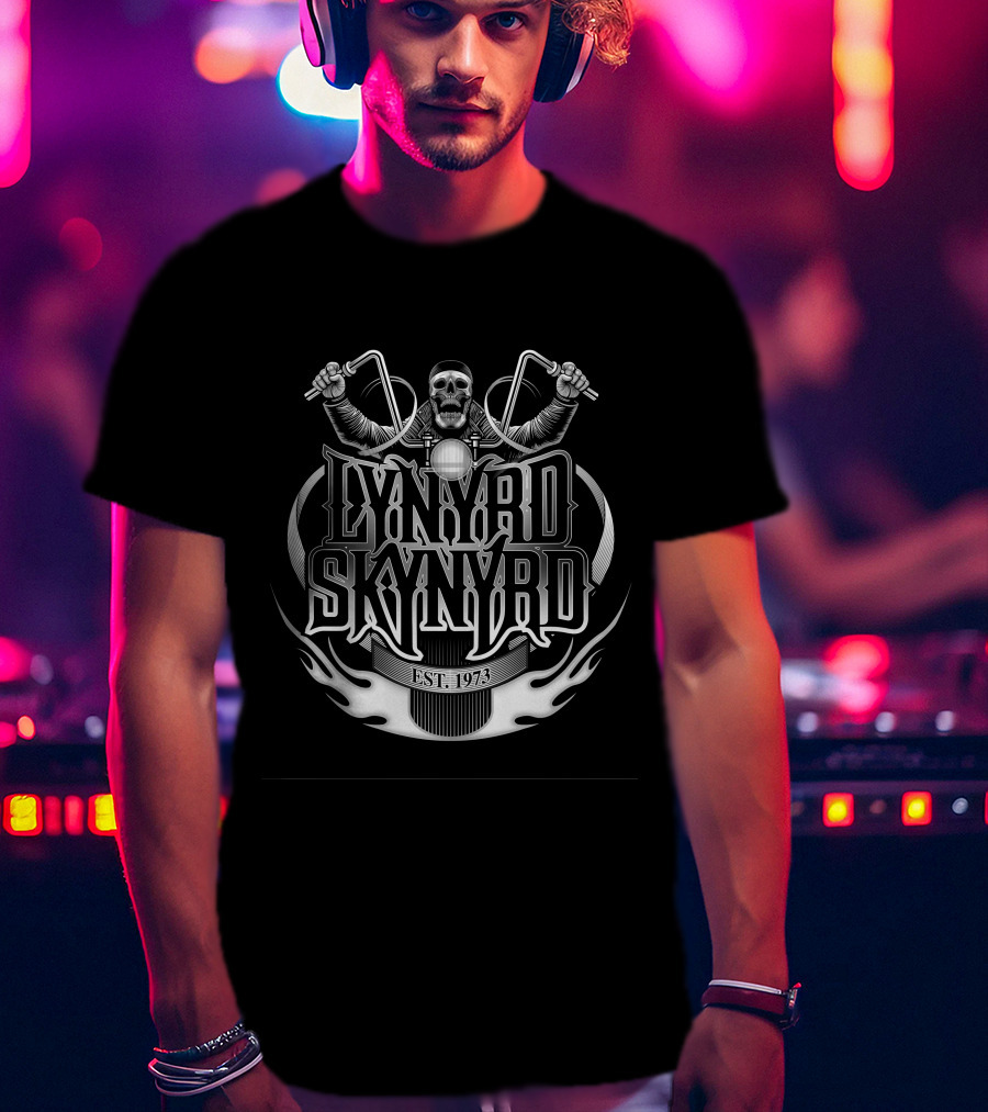 Lynyrd Skynyrd Est. 1973 Skull Motorcycle Handlebars T-Shirt