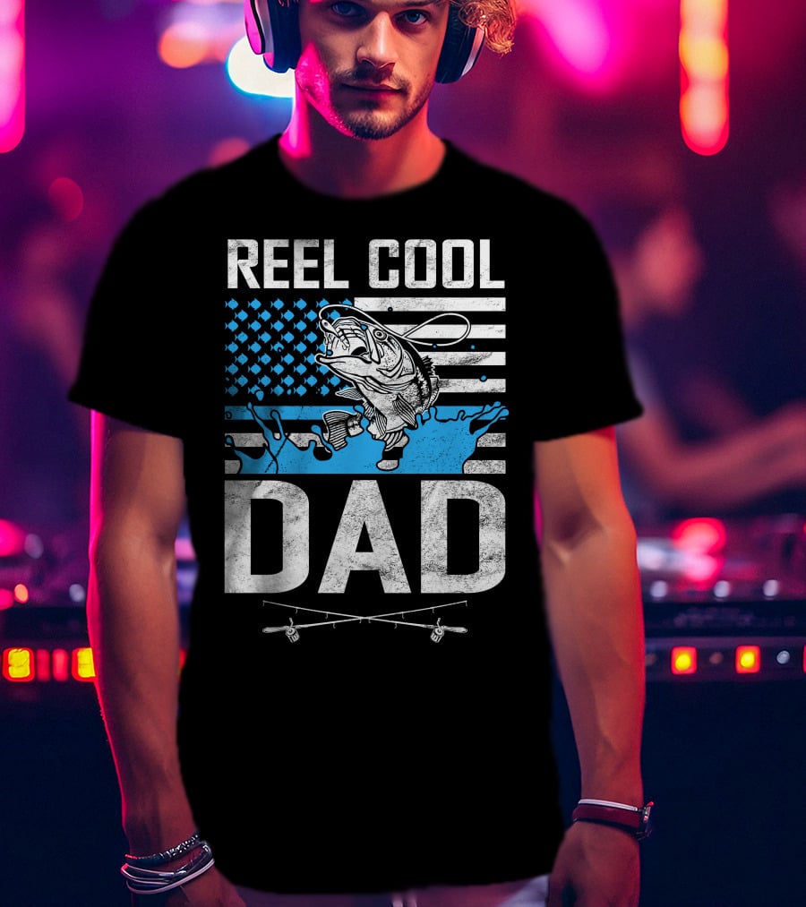 Reel Cool Dad American Flag Fish T-Shirt