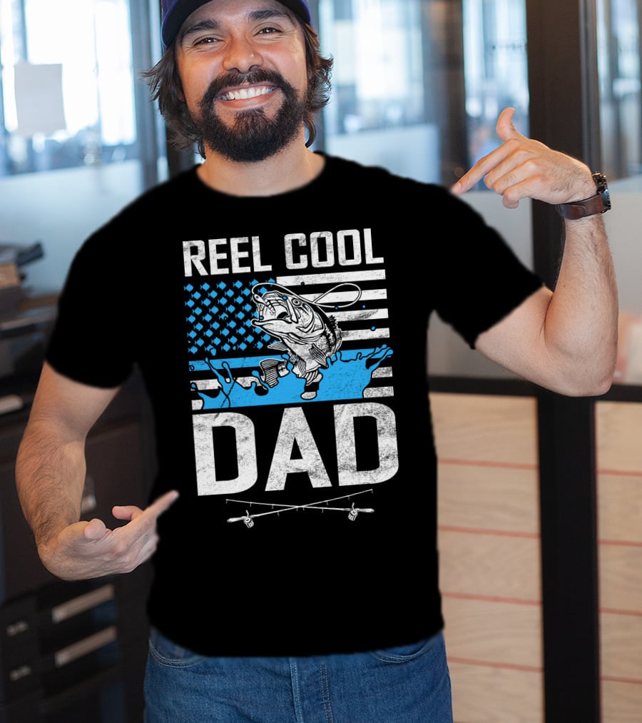 Reel Cool Dad American Flag Fish T-Shirt