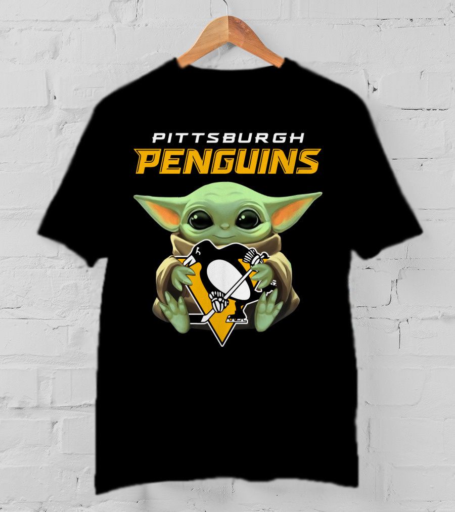 Pittsburgh Penguins Baby Yoda Holding Hockey T-Shirt